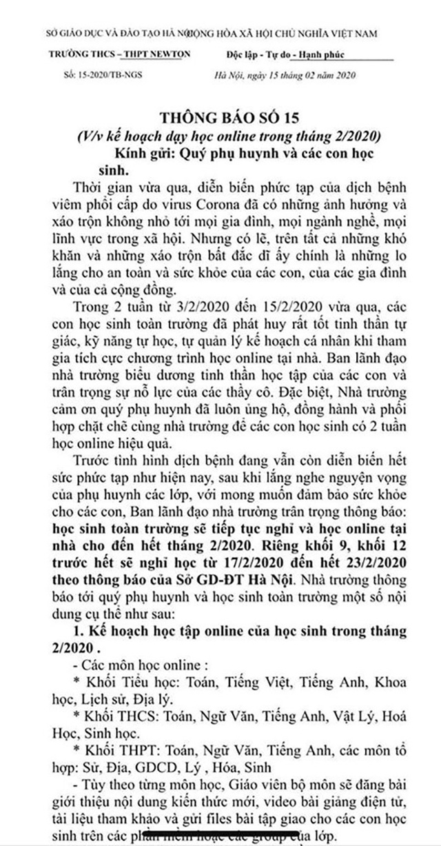 Trường dự tính kêu gọi phụ huynh chia sẻ phí học online mùa dịch corona - 2 Trường dự tính kêu gọi phụ huynh chia sẻ phí học online mùa dịch corona - 2