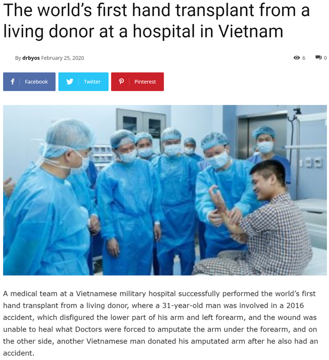 Báo quốc tế đánh giá cao ca ghép tay “đầu tiên trên thế giới” của Việt Nam - 1 Báo quốc tế đánh giá cao ca ghép tay “đầu tiên trên thế giới” của Việt Nam - 1