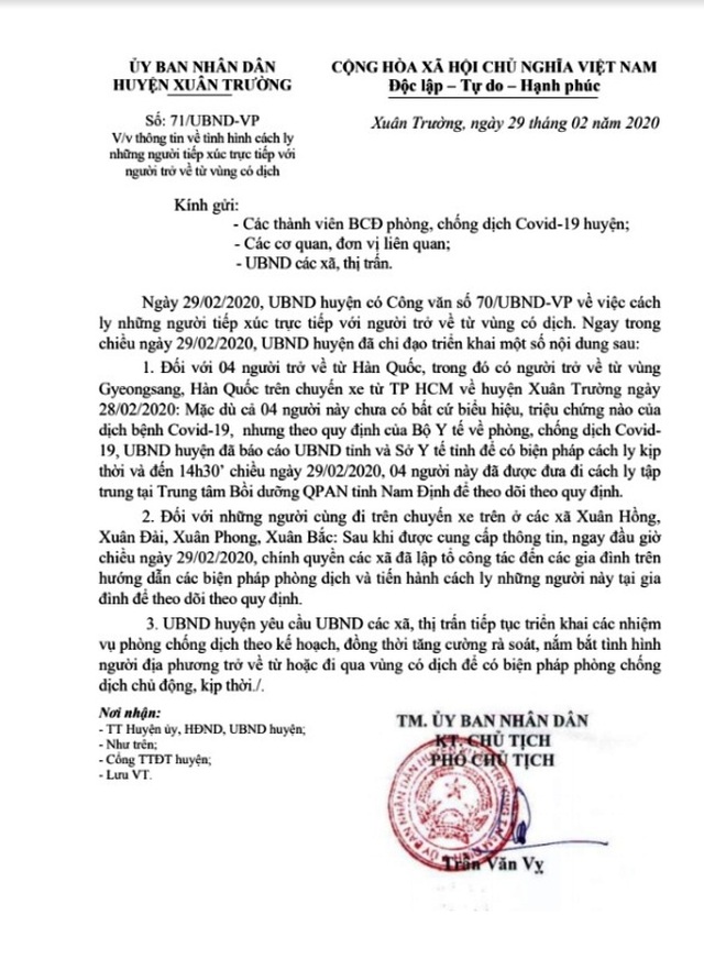 Yêu cầu cách ly với những người đi cùng xe với sinh viên từ Hàn quốc trở về - 1