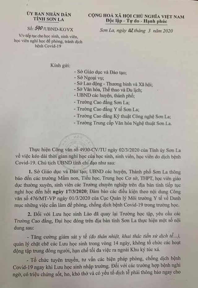 Sơn La: Học sinh, sinh viên lại nghỉ đến 17/3 sau một ngày trở lại trường - 1 Sơn La: Học sinh, sinh viên lại nghỉ đến 17/3 sau một ngày trở lại trường - 1