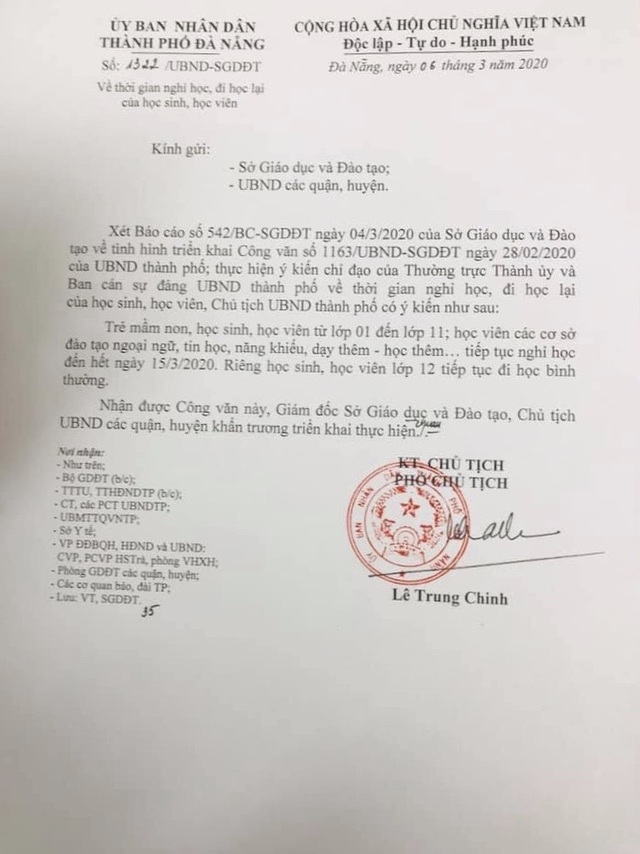 Học sinh Đà Nẵng nghỉ học tiếp đến hết ngày 15/3 - 1 Học sinh Đà Nẵng nghỉ học tiếp đến hết ngày 15/3 - 1