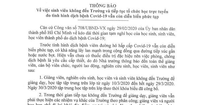 Thêm một trường đại học tại TPHCM hoãn học tập trung đến cuối tháng 3 - 2 Thêm một trường đại học tại TPHCM hoãn học tập trung đến cuối tháng 3 - 2