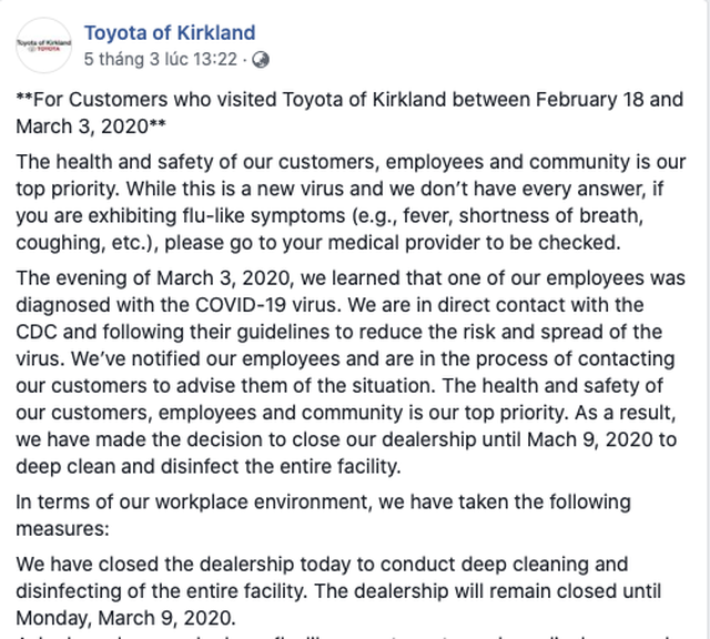 Biết nhân viên bị nhiễm Covid-19, đại lý Toyota vẫn hoạt động thêm một ngày - 2