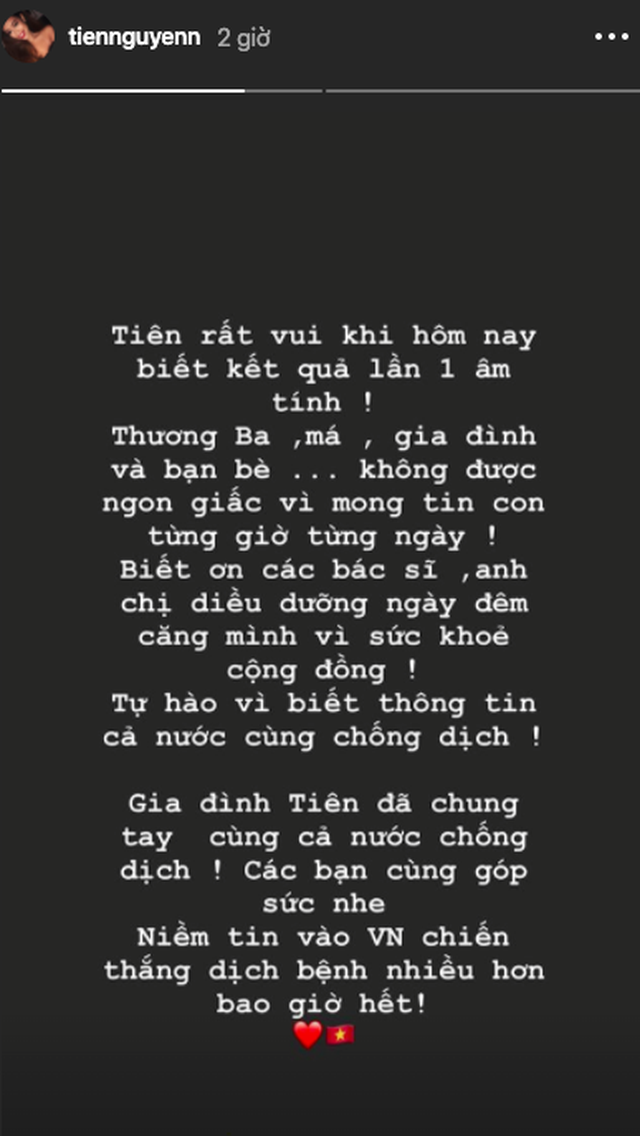 Ái nữ hàng hiệu Tiên Nguyễn thông báo âm tính lần 1 với SARS-CoV-2 - 1 Ái nữ hàng hiệu Tiên Nguyễn thông báo âm tính lần 1 với SARS-CoV-2 - 1