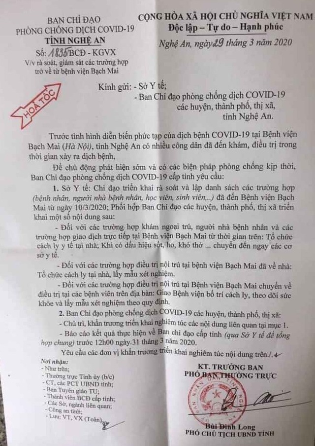Nghệ An hỏa tốc rà soát các trường hợp trở về từ Bệnh viện Bạch Mai - 1 Nghệ An hỏa tốc rà soát các trường hợp trở về từ Bệnh viện Bạch Mai - 1