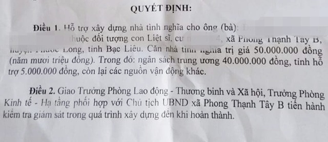 Bạc Liêu: Quyết định xây Nhà tình nghĩa 50 triệu, dân chỉ nhận 45 triệu - 2 Bạc Liêu: Quyết định xây Nhà tình nghĩa 50 triệu, dân chỉ nhận 45 triệu - 2