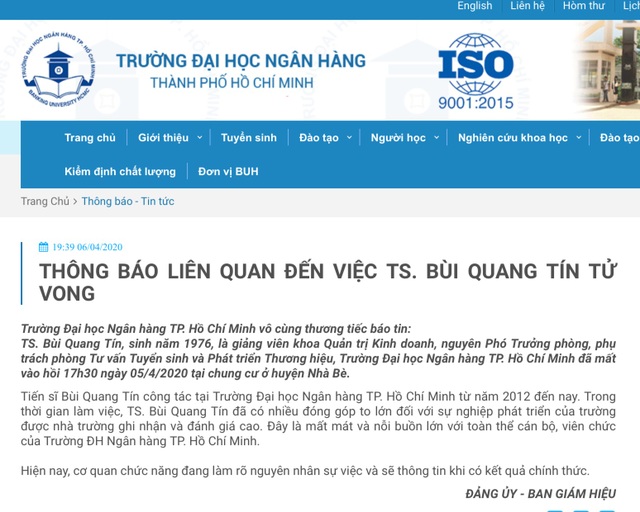 Vụ giảng viên ĐH Ngân hàng TPHCM tử vong: Ngân hàng Nhà nước chỉ đạo khẩn - 2