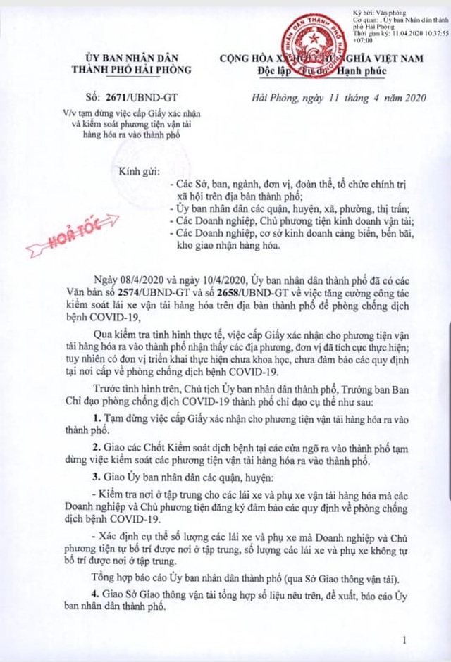 Hải Phòng tạm dừng cấp giấy xác nhận cho xe chở hàng hóa ra vào thành phố - 1