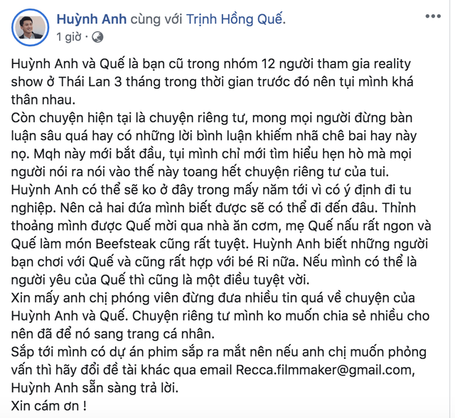 Huỳnh Anh chính thức xác nhận đang “hẹn hò” với Hồng Quế - 2 Huỳnh Anh chính thức xác nhận đang “hẹn hò” với Hồng Quế - 2