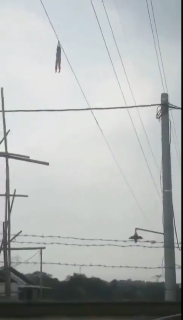 Clip bé gái treo lơ lửng trên dây cáp điện ở độ cao 15m gây sốc dân mạng