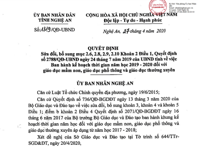 Nghệ An: Học sinh kết thúc năm học trước ngày 15/7 - 1 Nghệ An: Học sinh kết thúc năm học trước ngày 15/7 - 1