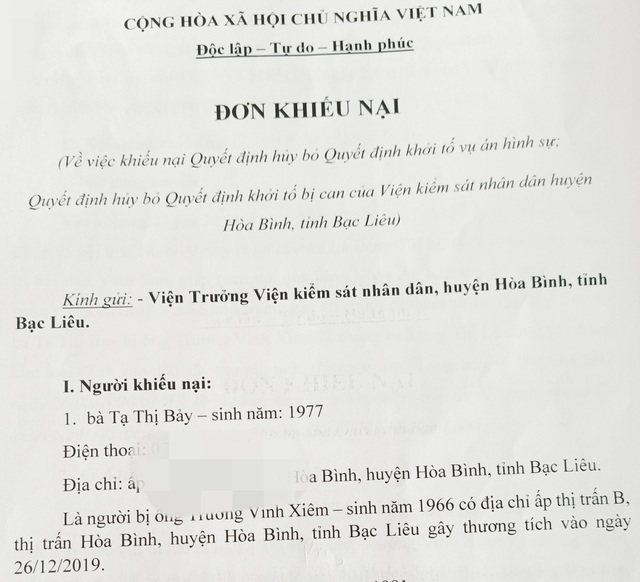 Bạc Liêu: Bị hại phẫn nộ khiếu nại, Viện kiểm sát huyện thụ lý - 1 Bạc Liêu: Bị hại phẫn nộ khiếu nại, Viện kiểm sát huyện thụ lý - 1