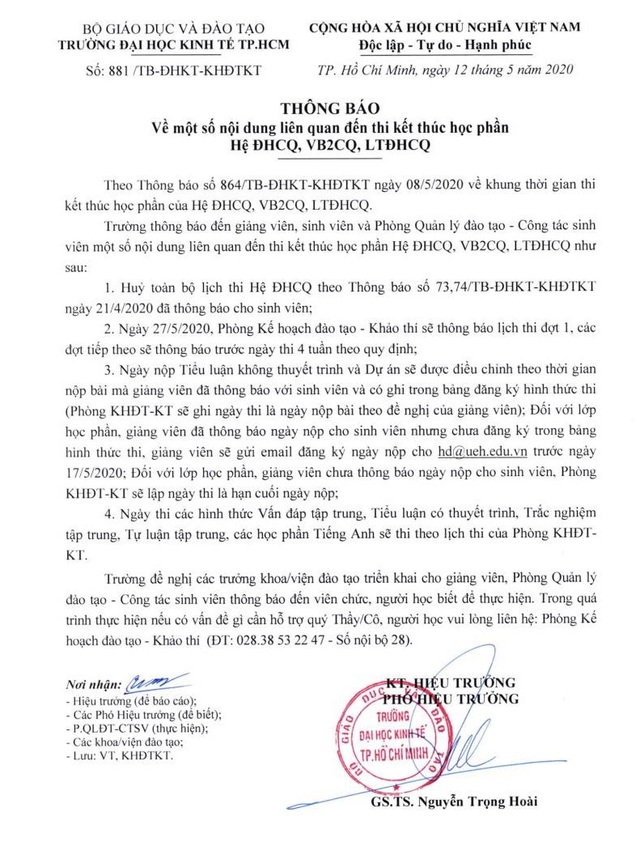 Trường ĐH Kinh tế TPHCM hủy lịch thi cũ sau phản ứng của sinh viên - 1 Trường ĐH Kinh tế TPHCM hủy lịch thi cũ sau phản ứng của sinh viên - 1