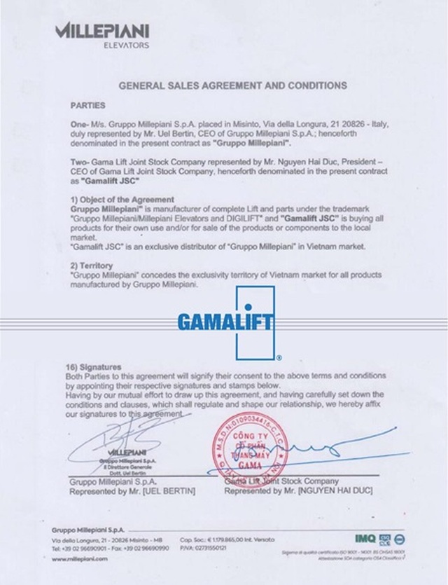 GamaLift ký kết hợp tác với tập đoàn Millepiani (Italia) - 1 GamaLift ký kết hợp tác với tập đoàn Millepiani (Italia) - 1