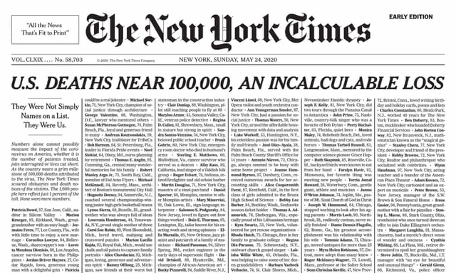 Trang nhất New York Times phủ kín tên 1.000 người chết vì Covid-19 - 1 Trang nhất New York Times phủ kín tên 1.000 người chết vì Covid-19 - 1