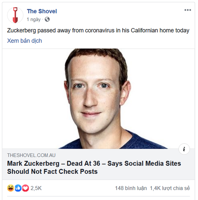 Trang web gây sốc khi đăng tin Mark Zuckerberg qua đời vì Covid-19