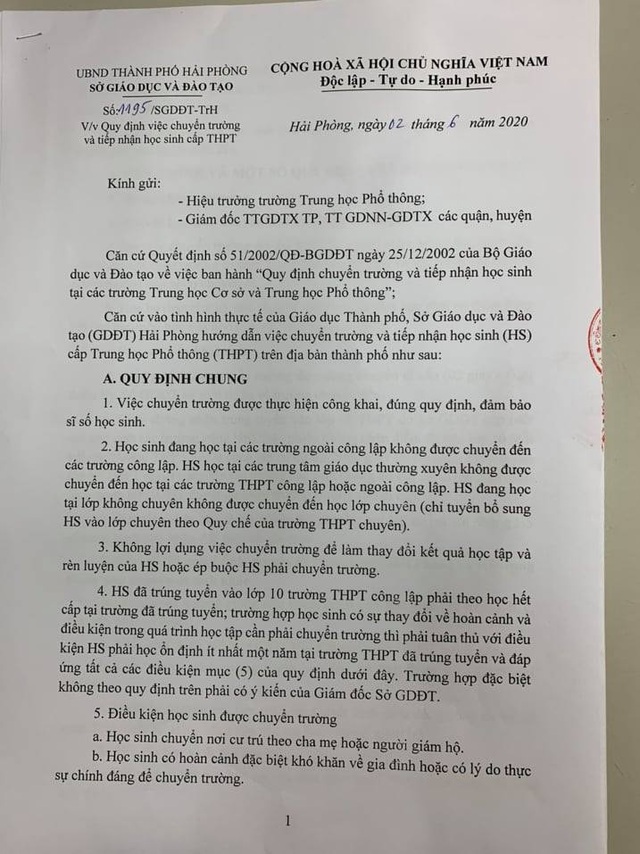 Hải Phòng: Siết chặt việc chuyển trường và tiếp nhận học sinh THPT - 2 Hải Phòng: Siết chặt việc chuyển trường và tiếp nhận học sinh THPT - 2