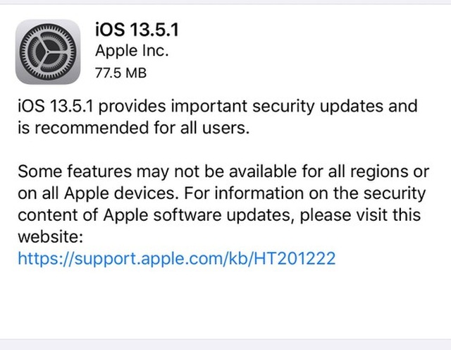 Bản vá iOS 13.5.1 khắc phục lỗ hổng bảo mật nghiêm trọng