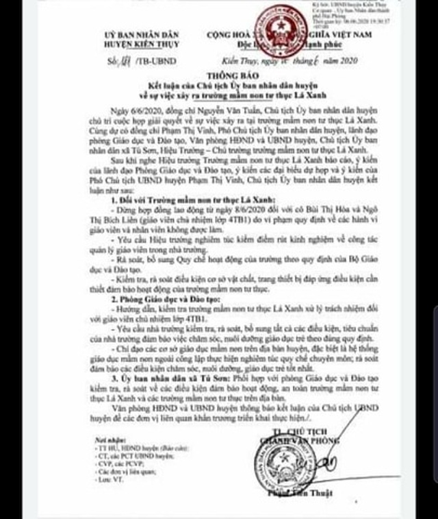 Vụ bé mầm non có hành động nhạy cảm: 2 giáo viên đã xin nghỉ việc vì áp lực - 2 Vụ bé mầm non có hành động nhạy cảm: 2 giáo viên đã xin nghỉ việc vì áp lực - 2