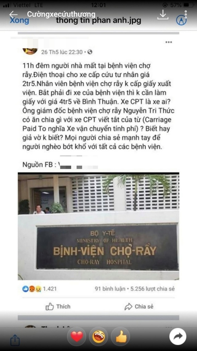 Dẹp loạn xe cứu thương “dù”, Giám đốc Bệnh viện Chợ Rẫy bị bêu xấu - 1 Dẹp loạn xe cứu thương “dù”, Giám đốc Bệnh viện Chợ Rẫy bị bêu xấu - 1