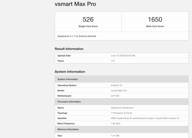 Vsmart Max Pro lộ ảnh, điểm hiệu năng trên Geekbench - 2