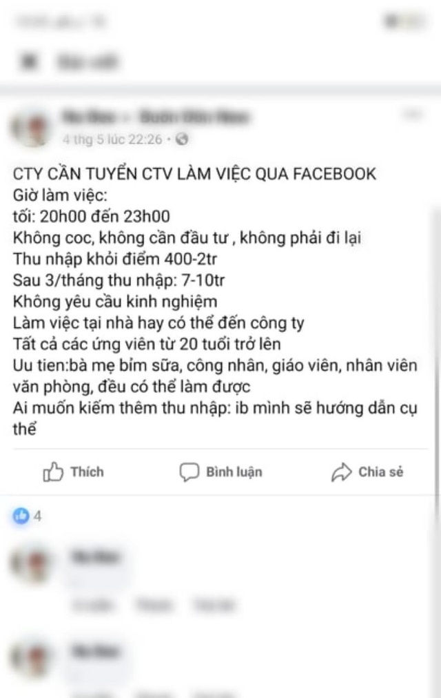 Thực hư tuyển nhân viên lương 10 triệu đồng/tháng - 1 Thực hư tuyển nhân viên lương 10 triệu đồng/tháng - 1