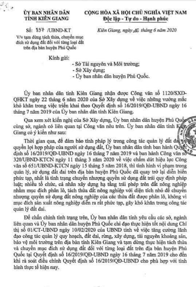 Tiếp tục dừng phân, lô tách thửa trên địa bàn huyện Phú Quốc - 1 Tiếp tục dừng phân, lô tách thửa trên địa bàn huyện Phú Quốc - 1