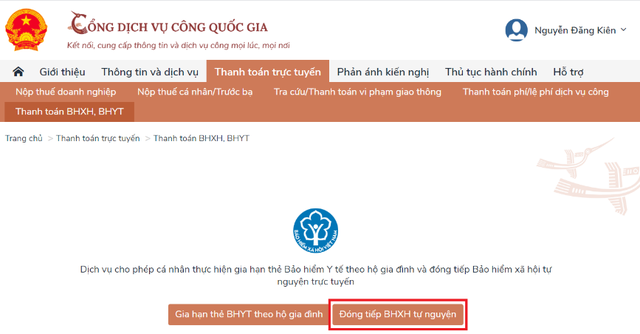 Gia hạn thẻ BHYT hộ gia đình và đóng BHXH tự nguyện trên Cổng DVC Quốc gia - 9 Gia hạn thẻ BHYT hộ gia đình và đóng BHXH tự nguyện trên Cổng DVC Quốc gia - 9