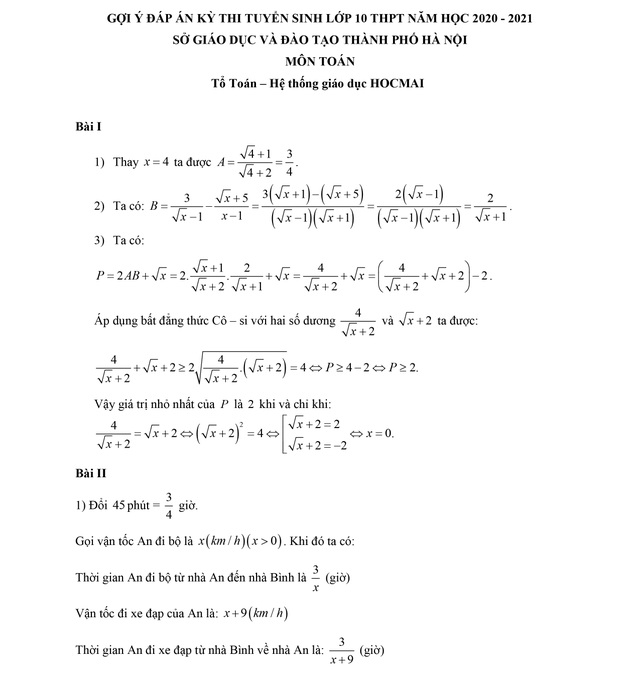 Thi lớp 10 công lập tại Hà Nội: Đề thi và gợi ý đáp án môn Toán - 2