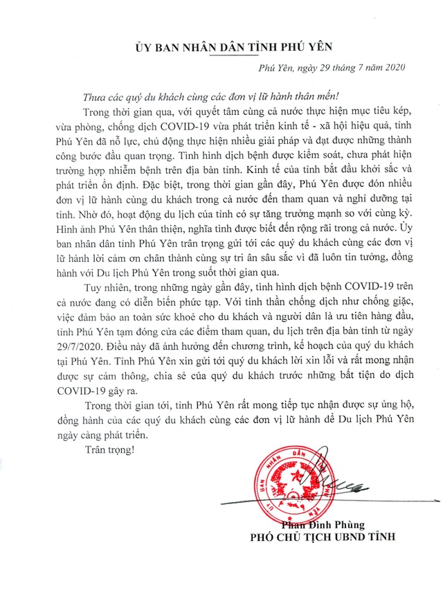 UBND tỉnh Phú Yên gửi tâm thư xin lỗi khách du lịch - 4 UBND tỉnh Phú Yên gửi tâm thư xin lỗi khách du lịch - 4