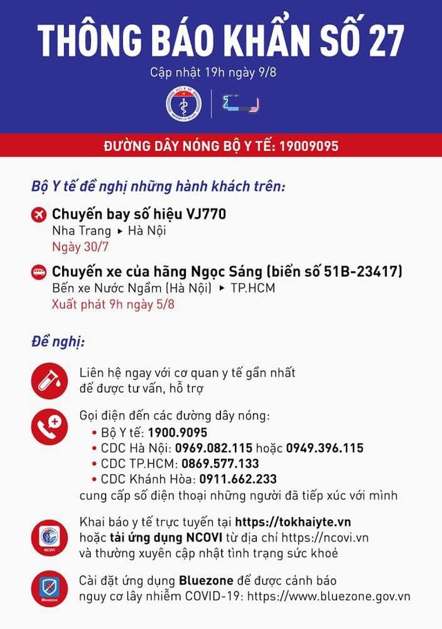 Truy tìm khẩn hành khách trên chuyến bay, xe khách có bệnh nhân Covid-19 - 1 Truy tìm khẩn hành khách trên chuyến bay, xe khách có bệnh nhân Covid-19 - 1