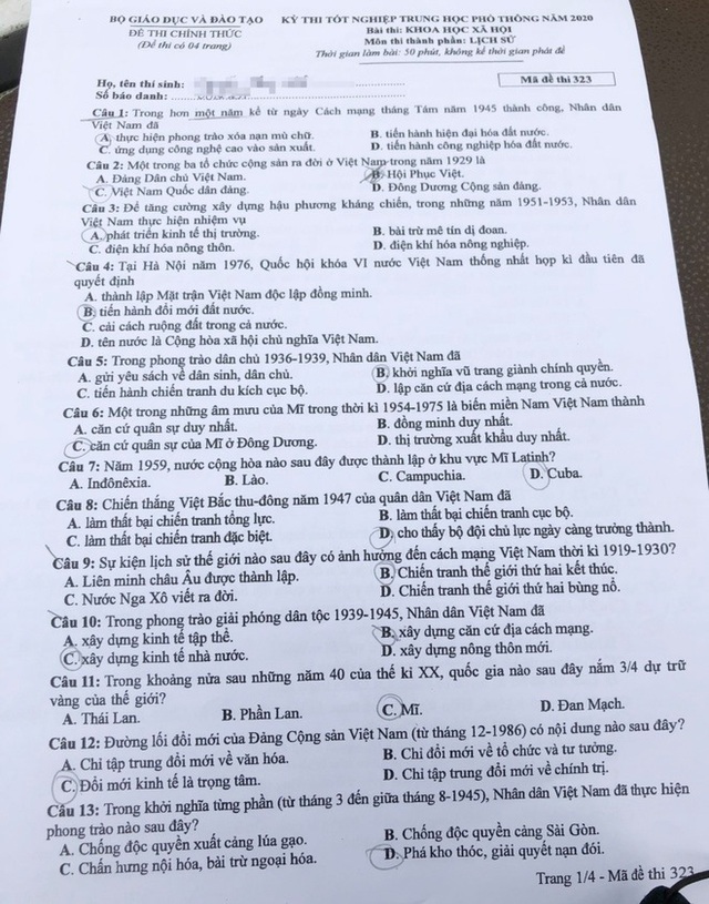 Gợi ý đáp án môn Lịch sử tốt nghiệp THPT 2020 - 2 Gợi ý đáp án môn Lịch sử tốt nghiệp THPT 2020 - 2