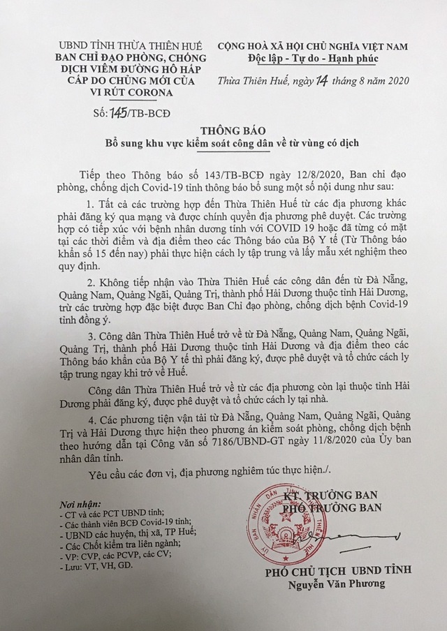 Thừa Thiên Huế không tiếp nhận công dân 5 vùng có dịch Covid-19 - 2 Thừa Thiên Huế không tiếp nhận công dân 5 vùng có dịch Covid-19 - 2