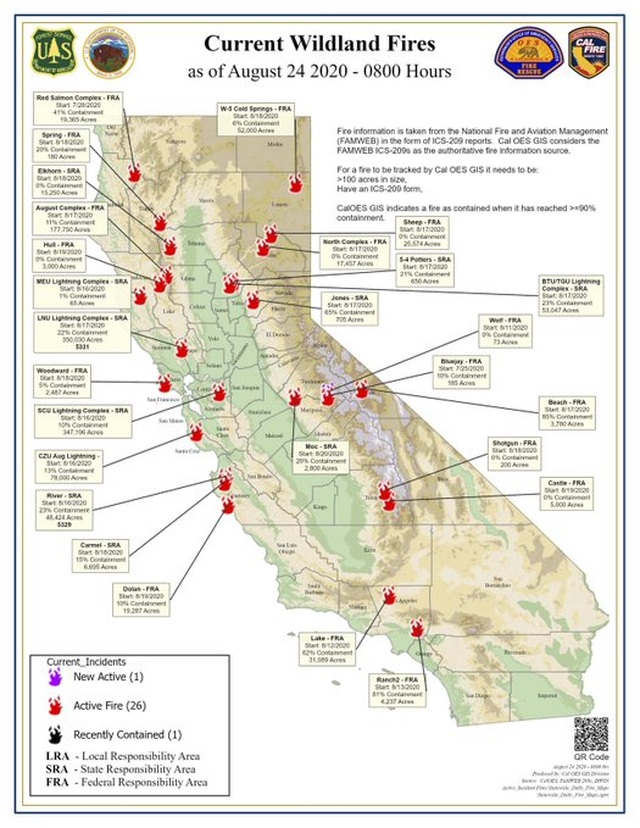 650 đám cháy rừng càn quét bang California, 7 người chết - 1