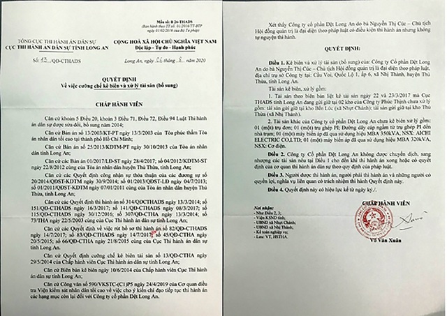 Hàng loạt vi phạm chưa được làm rõ, vẫn thi hành án tại Dệt Long An! - 2 Hàng loạt vi phạm chưa được làm rõ, vẫn thi hành án tại Dệt Long An! - 2