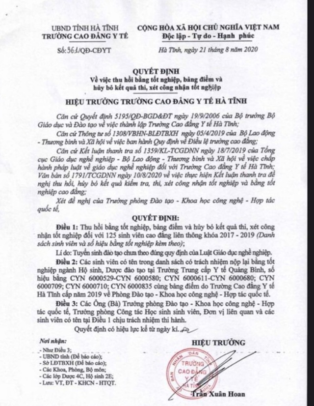 125 học viên cao đẳng liên thông ngành Y bất ngờ bị thu hồi bằng tốt nghiệp - 2 125 học viên cao đẳng liên thông ngành Y bất ngờ bị thu hồi bằng tốt nghiệp - 2