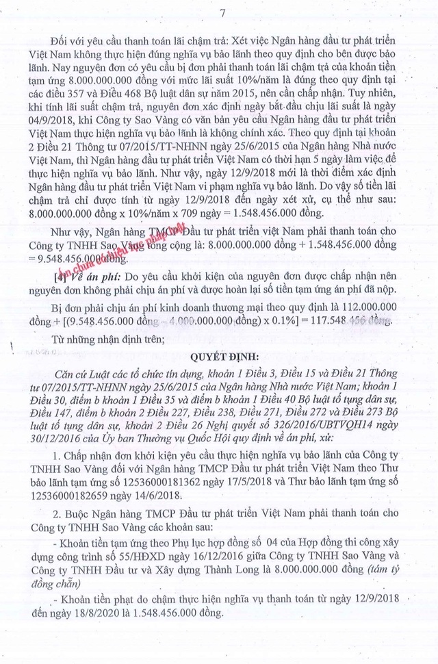 Tại sao Toà tuyên Ngân hàng BIDV thua kiện, phải trả hơn 9,5 tỷ đồng? - 2 Tại sao Toà tuyên Ngân hàng BIDV thua kiện, phải trả hơn 9,5 tỷ đồng? - 2