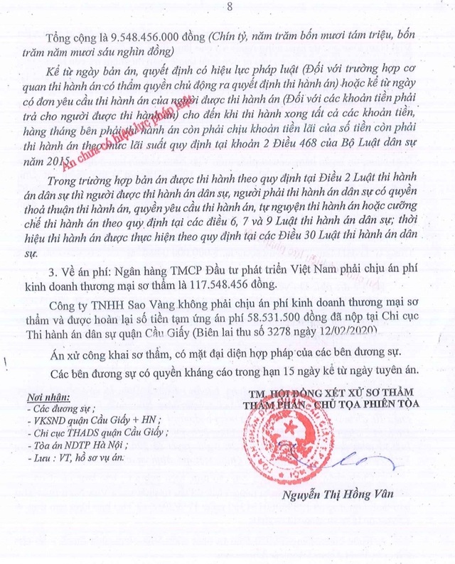 Tại sao Toà tuyên Ngân hàng BIDV thua kiện, phải trả hơn 9,5 tỷ đồng? - 3 Tại sao Toà tuyên Ngân hàng BIDV thua kiện, phải trả hơn 9,5 tỷ đồng? - 3