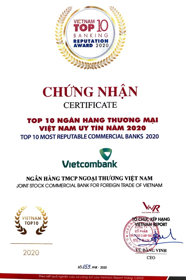 Vietcombank dẫn đầu bảng xếp hạng Top 10 Ngân hàng thương mại Việt Nam uy tín năm 2020 - 3 Vietcombank dẫn đầu bảng xếp hạng Top 10 Ngân hàng thương mại Việt Nam uy tín năm 2020 - 3