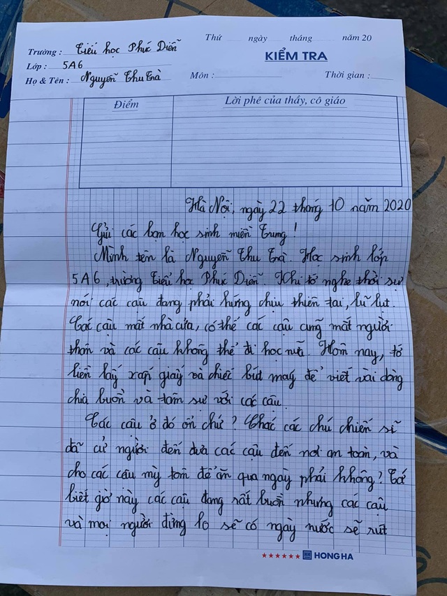 Cảm động bức thư của học sinh lớp 5 ở Hà Nội gửi các bạn vùng lũ - 2