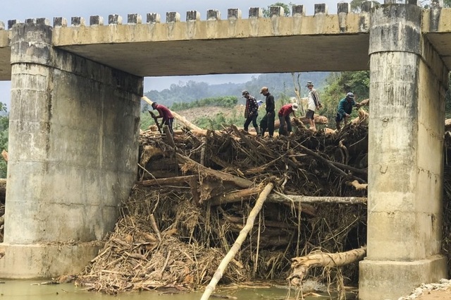 Lũ cuốn lượng gỗ khổng lồ bít kín cầu Sông Bua - 2 Lũ cuốn lượng gỗ khổng lồ bít kín cầu Sông Bua - 2