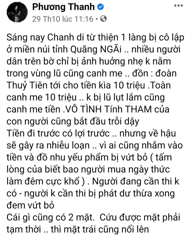 Ca sĩ Phương Thanh phải làm rõ nội dung đăng facebook cá nhân về từ thiện - 1 Ca sĩ Phương Thanh phải làm rõ nội dung đăng facebook cá nhân về từ thiện - 1