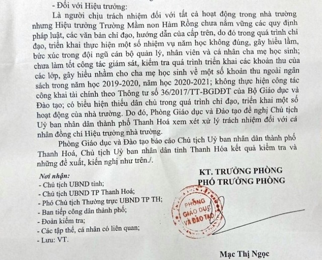 Thanh Hóa: Đề nghị kỷ luật Hiệu trưởng mầm non để xảy ra nhiều sai phạm - 2