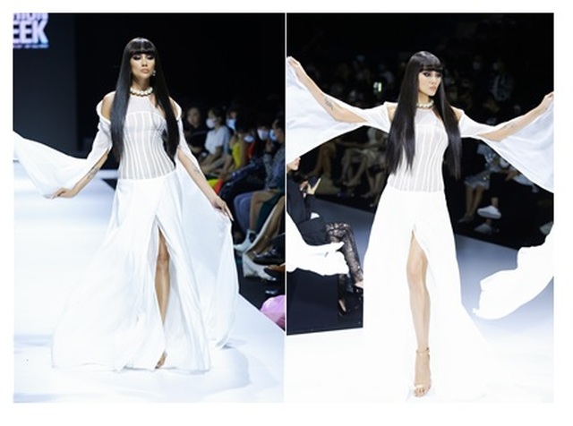 Võ Hoàng Yến mặc váy xuyên thấu trên sàn catwalk