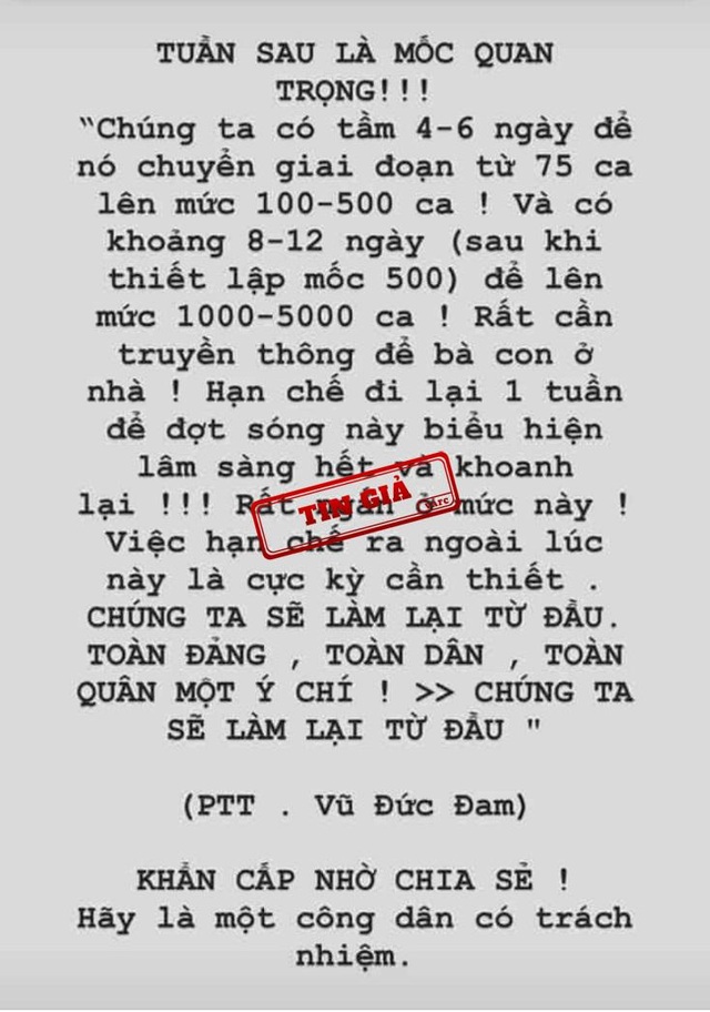 Giả mạo phát ngôn của Phó Thủ tướng Vũ Đức Đam về dịch Covid-19 - 1 Giả mạo phát ngôn của Phó Thủ tướng Vũ Đức Đam về dịch Covid-19 - 1