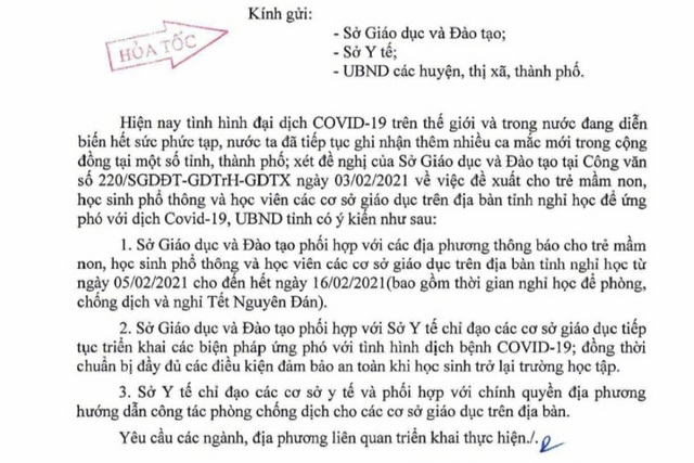 Quảng Bình, Quảng Trị cho học sinh nghỉ Tết sớm do dịch Covid-19 - 1 Quảng Bình, Quảng Trị cho học sinh nghỉ Tết sớm do dịch Covid-19 - 1
