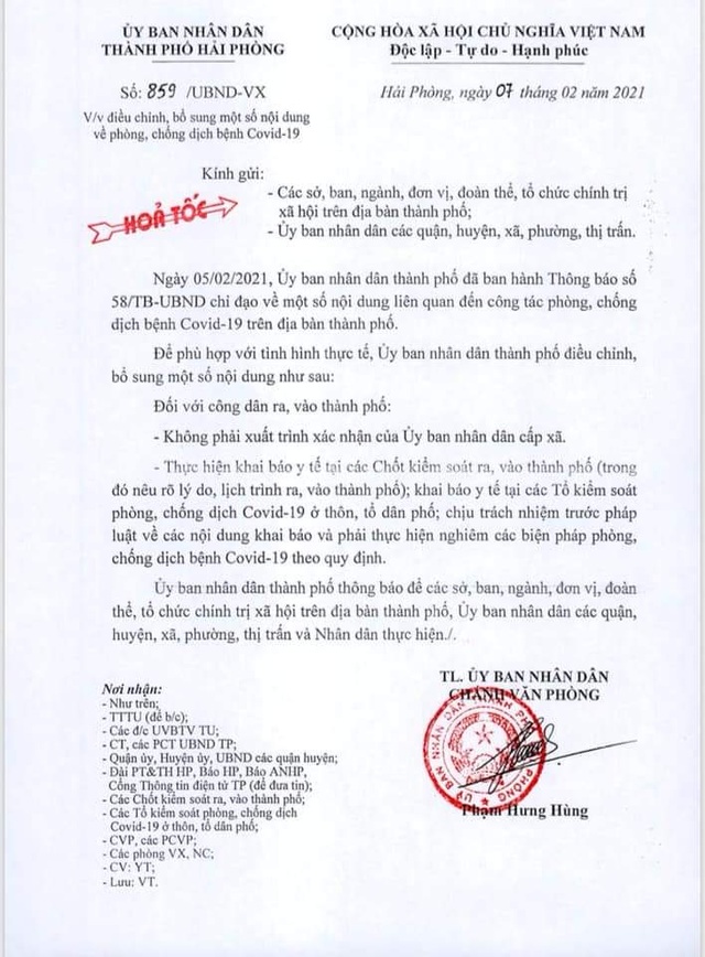Hải Phòng bỏ quy định người ra vào thành phố phải trình giấy xác nhận lý do - 2 Hải Phòng bỏ quy định người ra vào thành phố phải trình giấy xác nhận lý do - 2