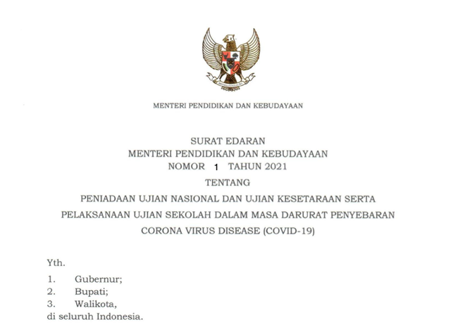 Indonesia: Chính phủ tuyên bố hủy bỏ các kỳ thi trong năm 2021 - 1