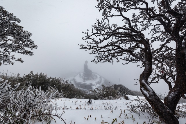 Visitors flock to Fansipan to watch the dense snow fall like Europe - 1