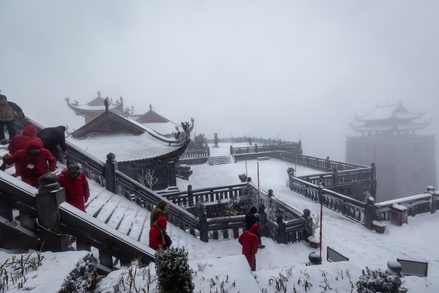 Tourists flock to Fansipan to watch the dense snow fall like Europe - 5